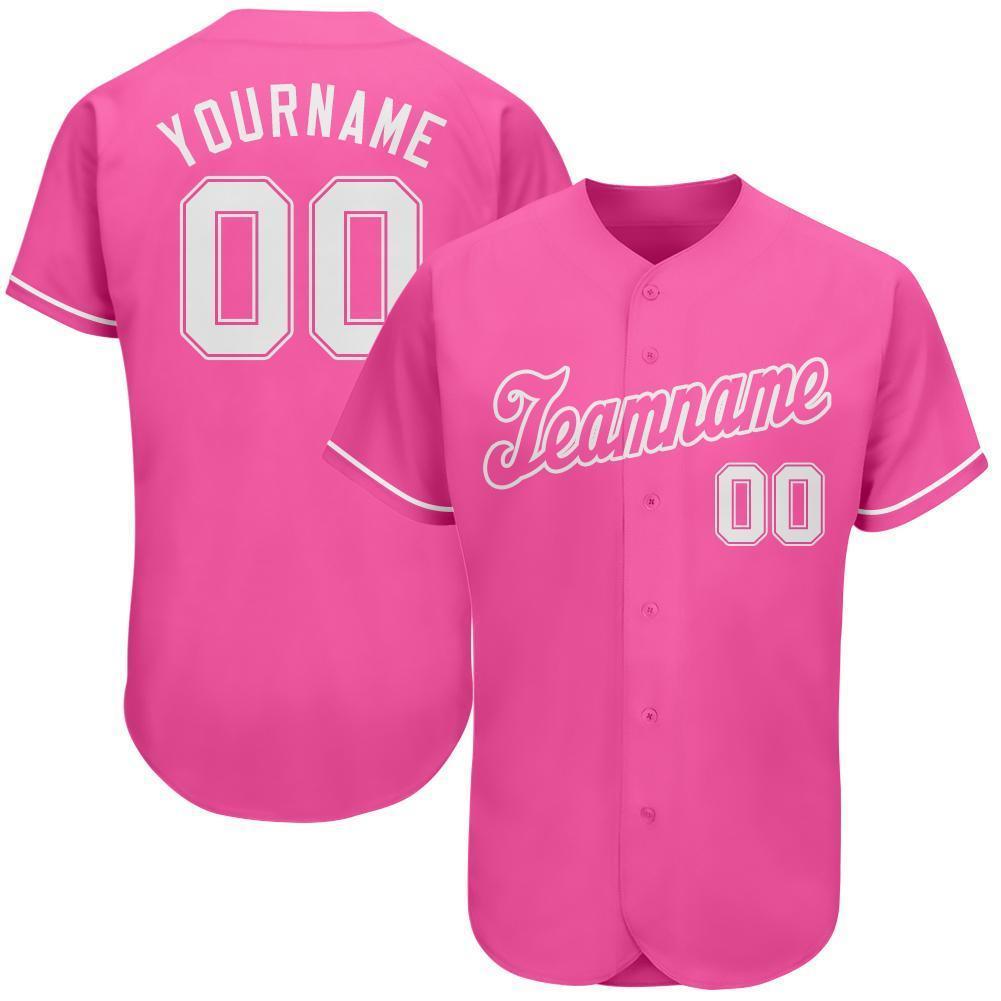 Custom Personalized Pink White Baseball Jersey