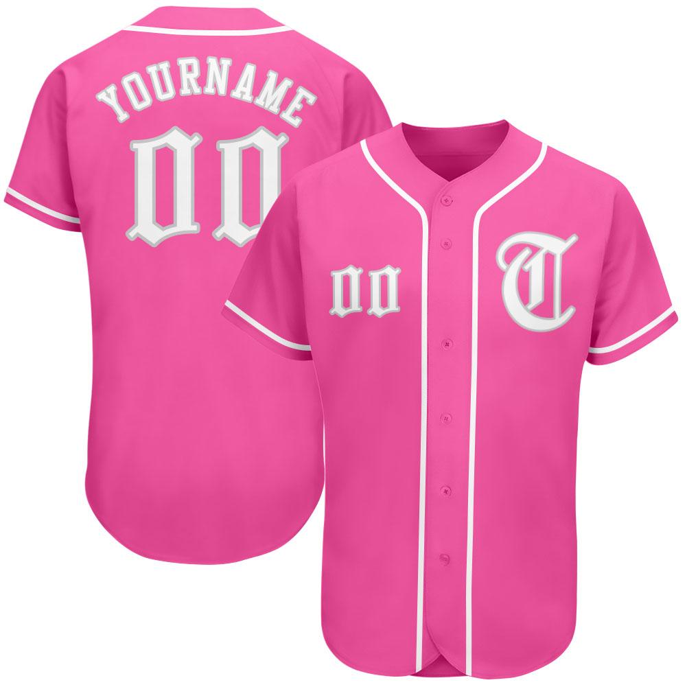 Custom Personalized Pink White Gray Baseball Jersey