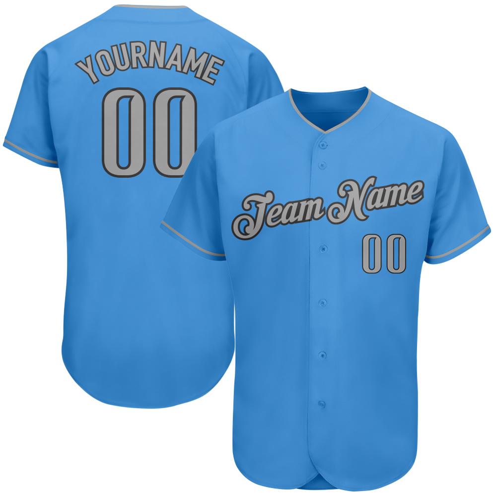 Custom Personalized Powder Blue Gray Dark Gray Baseball Jersey