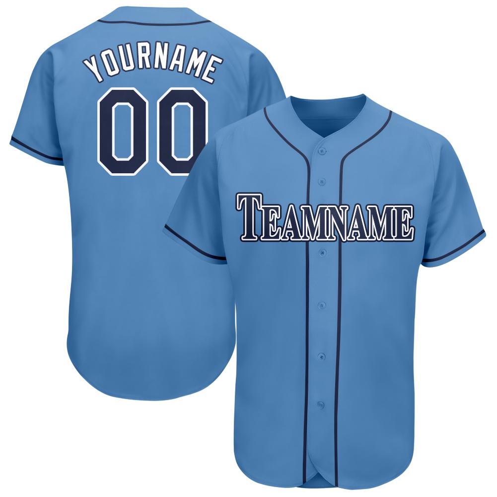 Custom Personalized Powder Blue Navy White Baseball Jersey