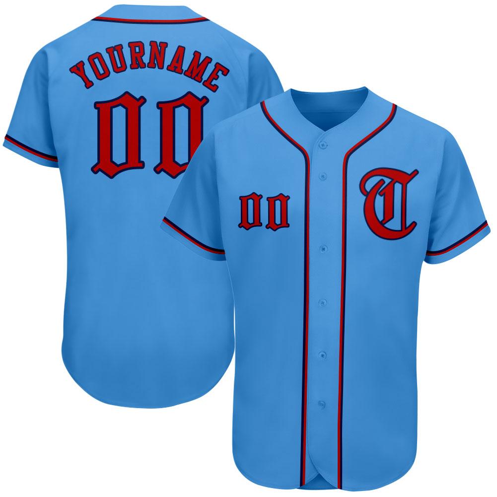 Custom Personalized Powder Blue Red Navy Baseball Jersey - Teeruto