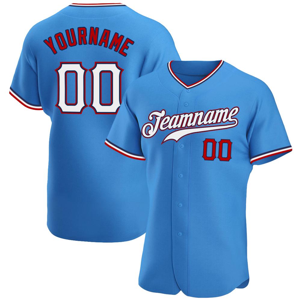 Custom Personalized Powder Blue White Red Baseball Jersey