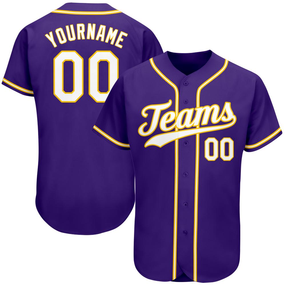 Custom Personalized Purple White Gold Baseball Jersey