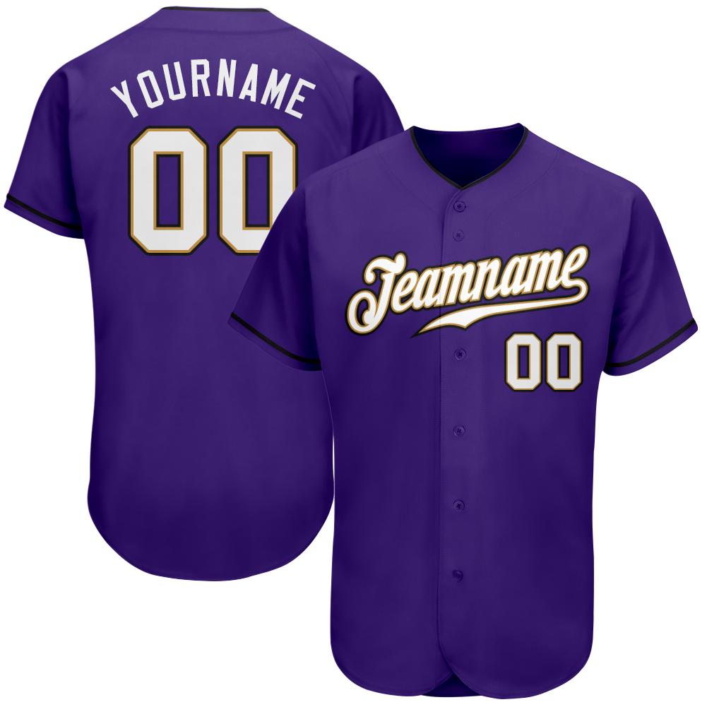 Custom Personalized Purple White Old Gold Baseball Jersey - Teeruto