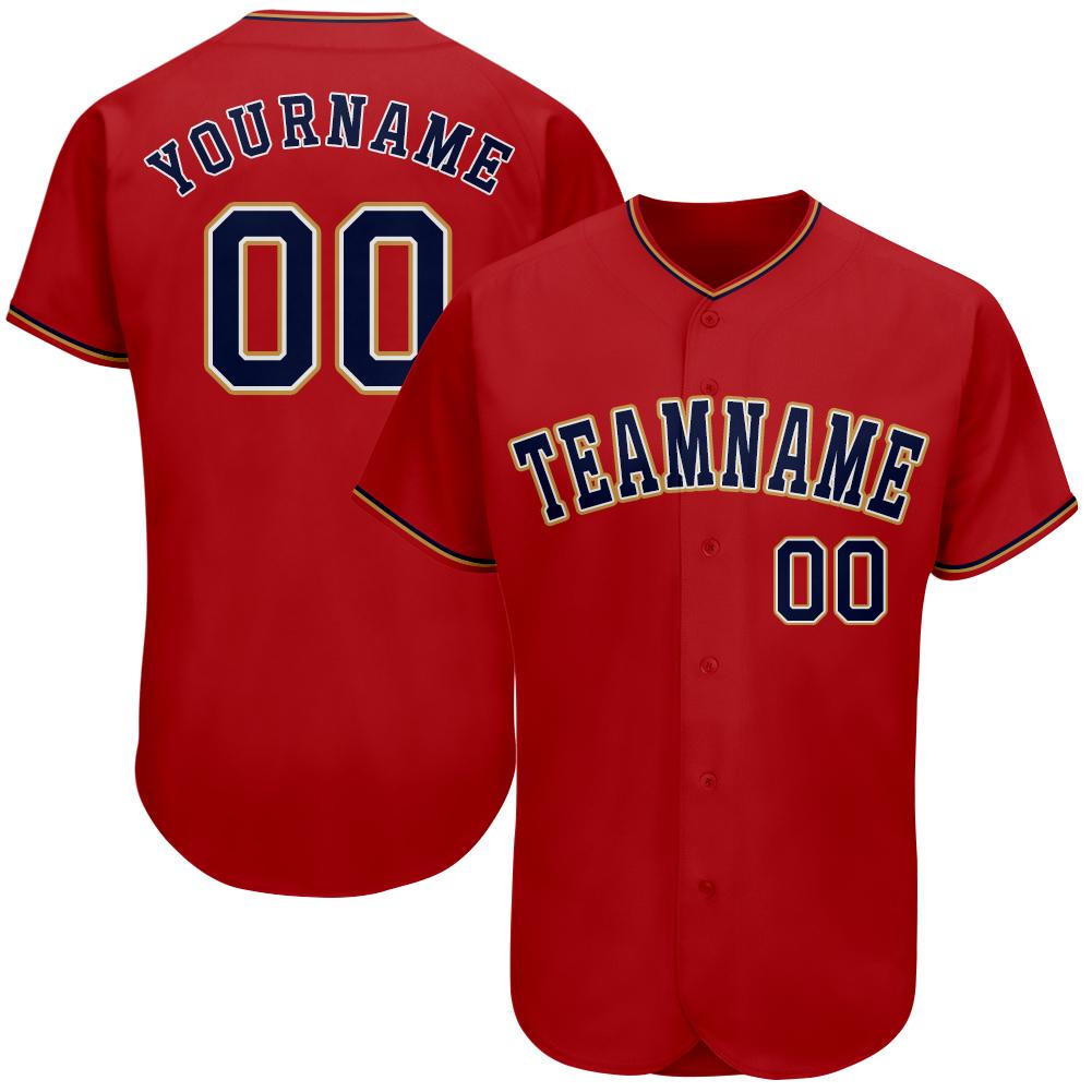 Custom Personalized Red Navy Old Gold Baseball Jersey - Teeruto