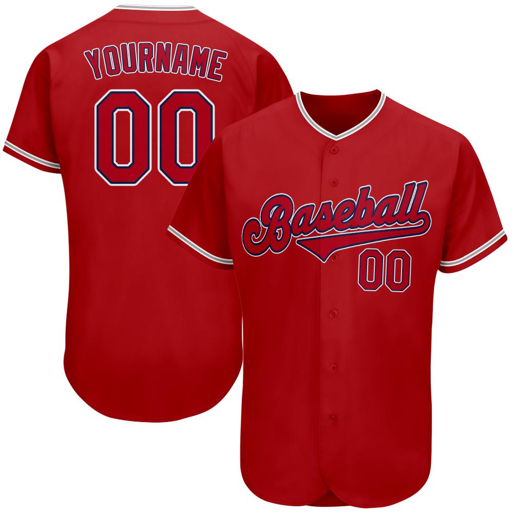 Custom Personalized Red Red Navy Baseball Jersey - Teeruto