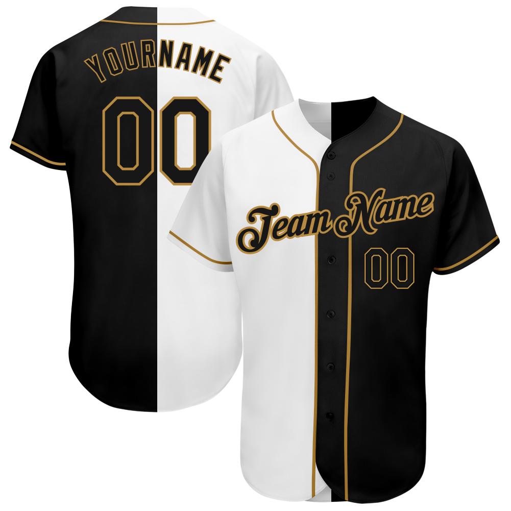 Custom Personalized White Black Old Gold Split Fashion Baseball Jersey