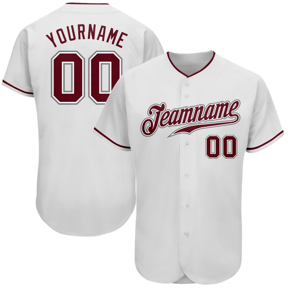 Custom Personalized White Crimson Gray Baseball Jersey