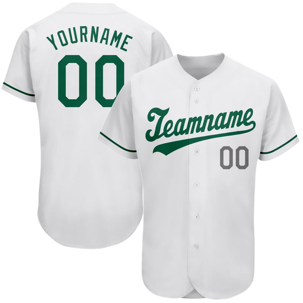 Custom Personalized White Kelly Green Gray St. Patrick’s Day Baseball Jersey