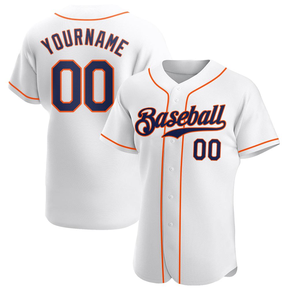 Custom Personalized White Navy Orange Baseball Jersey - Teeruto