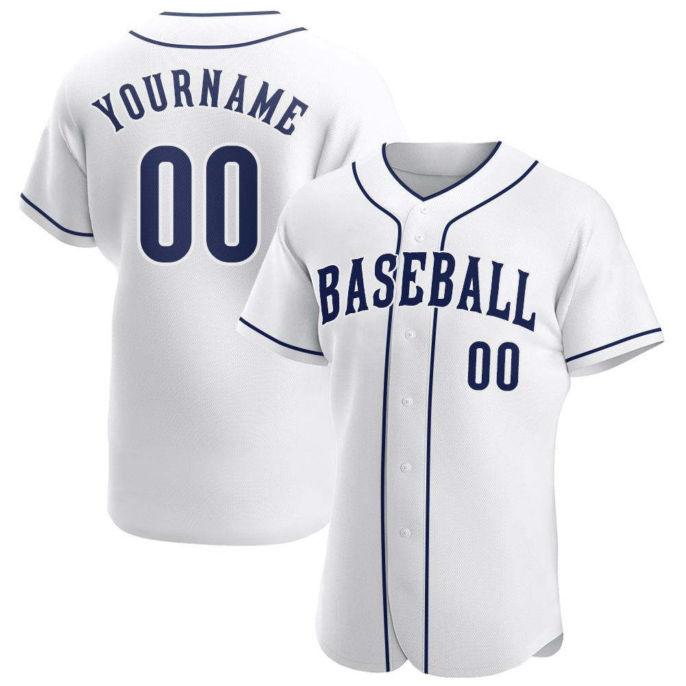 Custom Personalized White Navy White Baseball Jersey