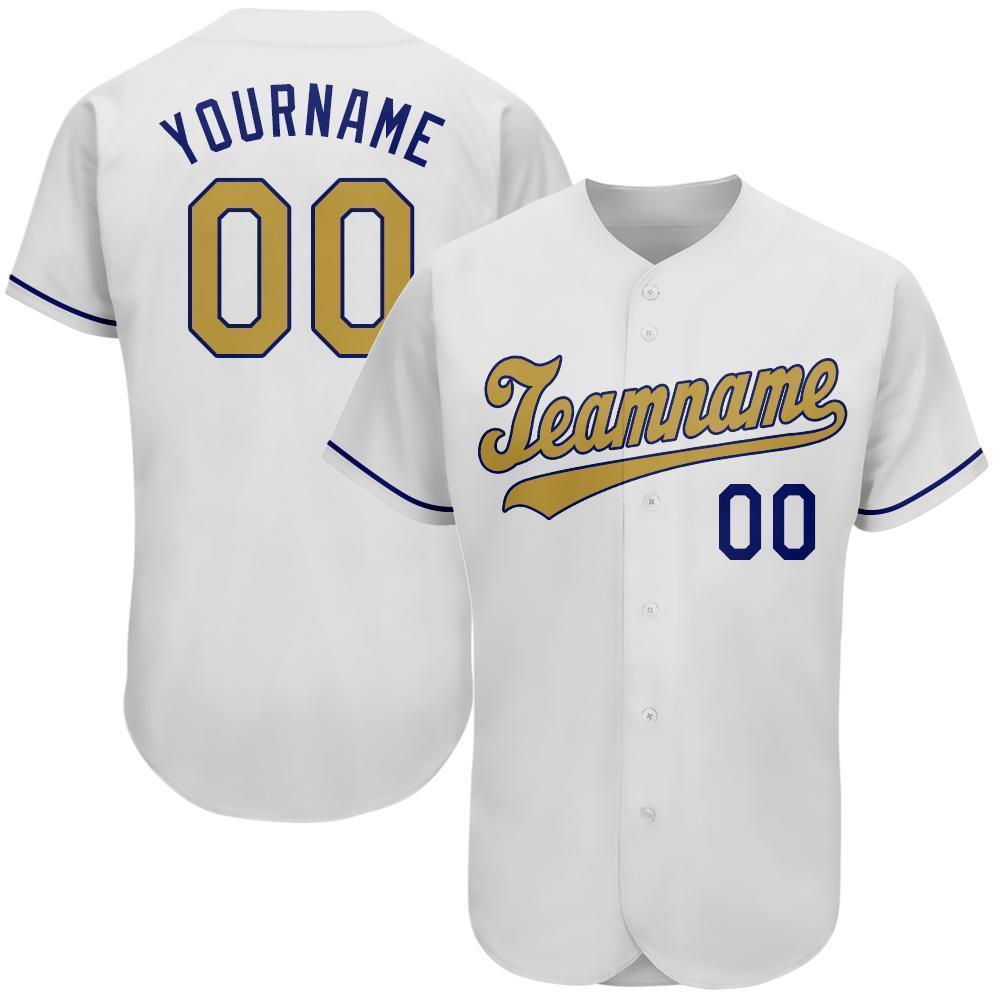 Custom Personalized White Old Gold Royal Baseball Jersey