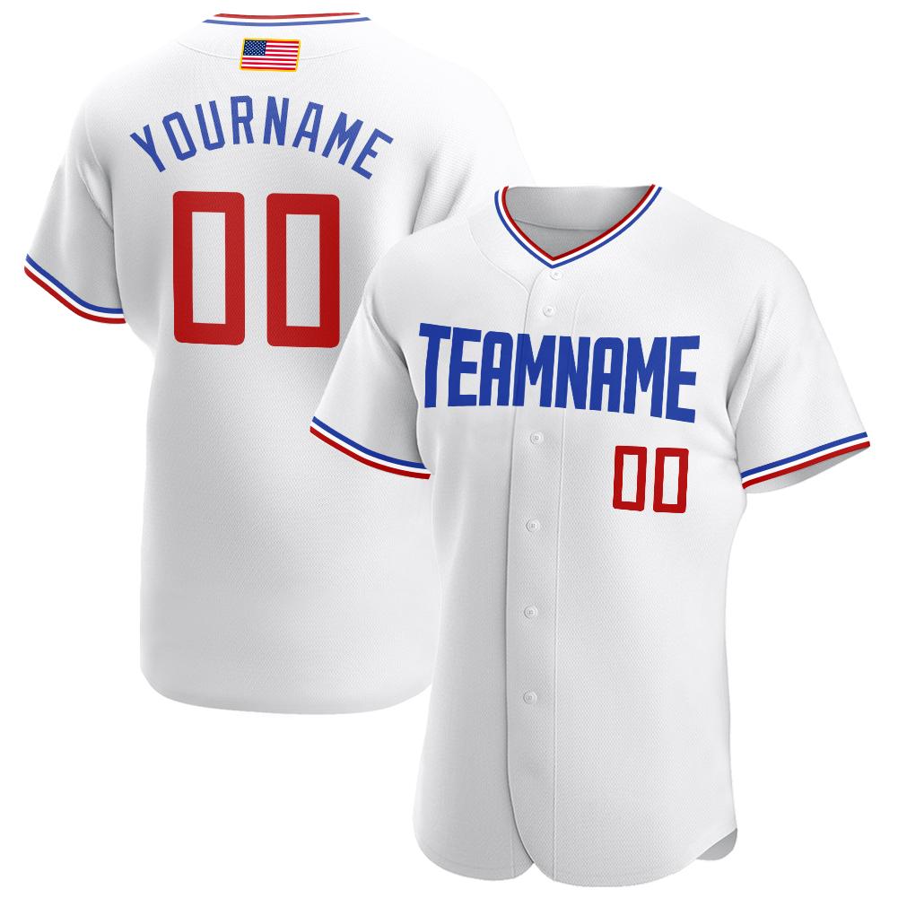 Custom American Flag Patriotic White Royal-Red Baseball Jersey -  Personalized Name, Number, Team Logo