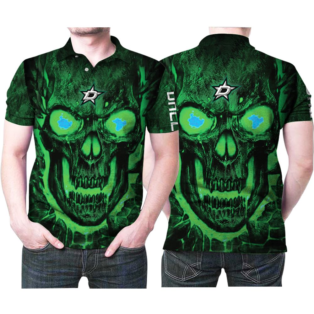 Dallas Stars Green Skull Pattern 3d Printed Gift For Dallas Stars Fan Polo Shirt All Over Print Shirt 3d T-shirt