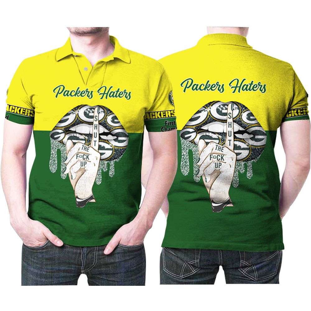 Green Bay Packers Hatter Shut The F Up Shhh Glitter Pattern Lips 3d Printed Gift For Green Bay Packers Fan Polo Shirt All Over Print Shirt 3d T-shirt