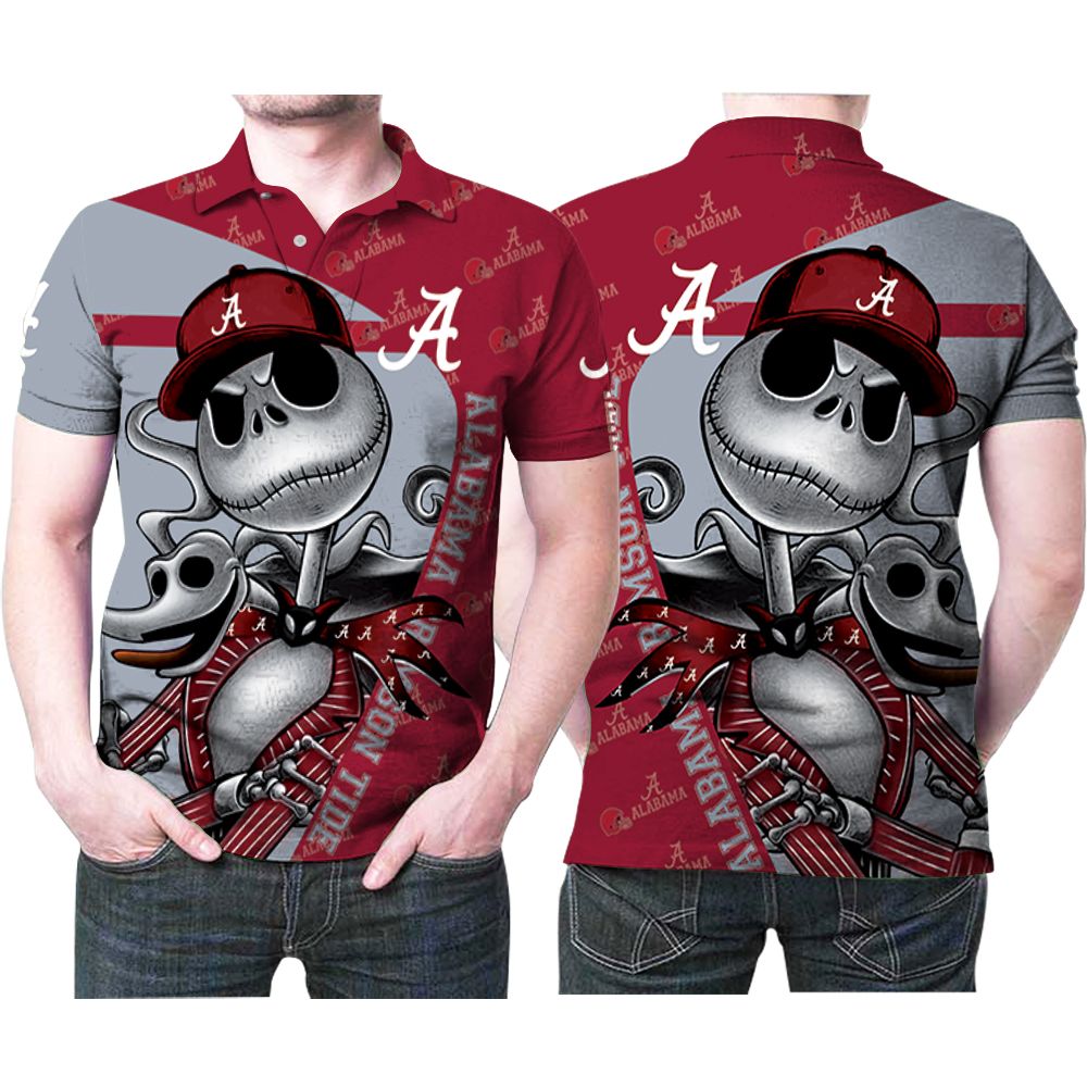 Jack Skellington And Zero With Alabama Crimson Tide Logo 3d Designed For Alabama Crimson Tide Fan Polo Shirt All Over Print Shirt 3d T-shirt