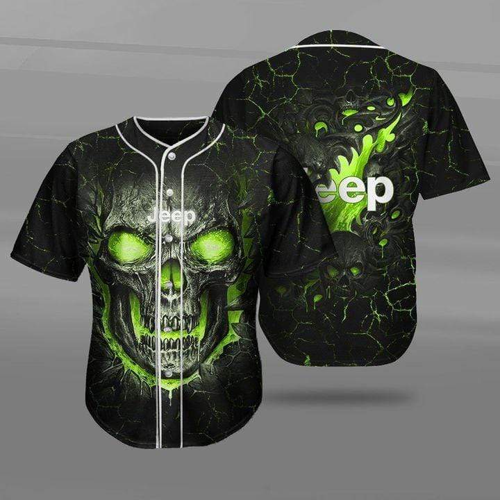 Jeep Skull Green Black Personalized 3d Baseball Jersey