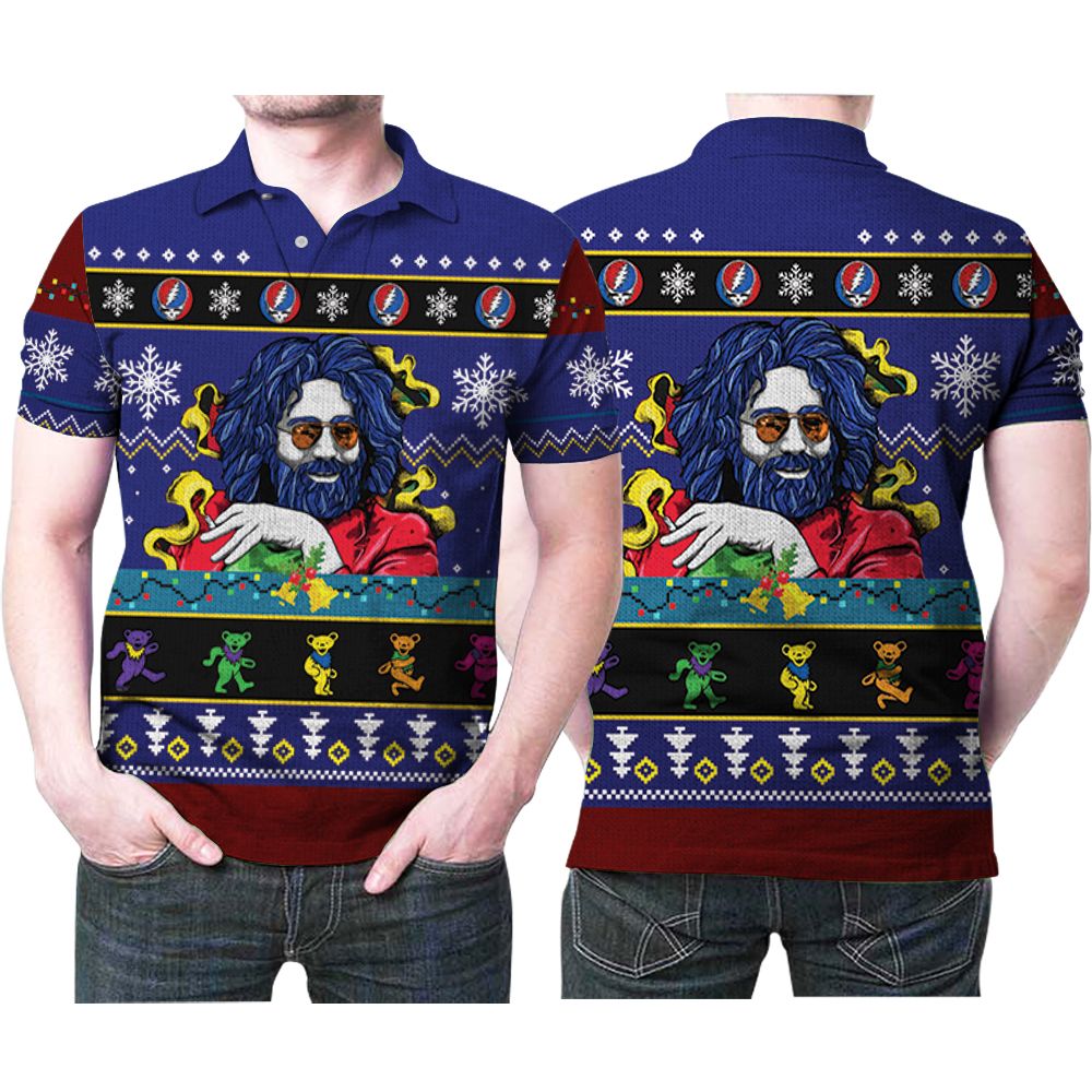 Jerry Garcia American Singer-songwriter Christmas Pattern 3d Designed Allover Gift For Jerry Garcia Fans Christmas Lovers Polo Shirt