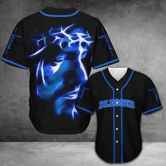 Jesus Blessed Blue Light Personalized 3d Baseball Jersey kv