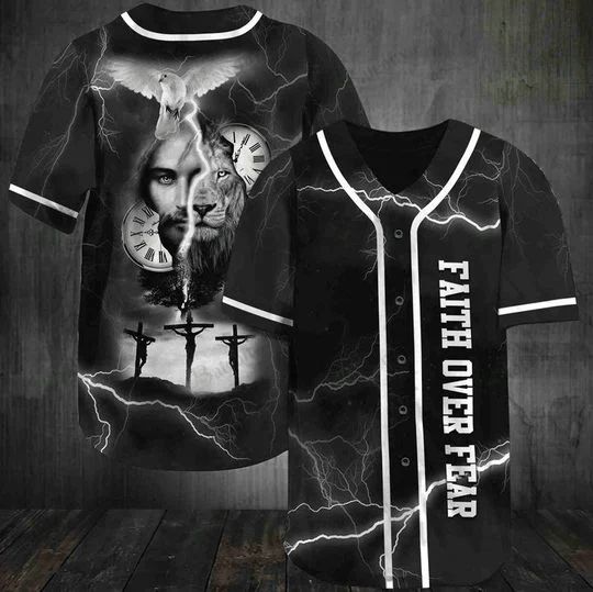 Jesus Lion Time Faith Over Fear Personalized 3d Baseball Jersey kv