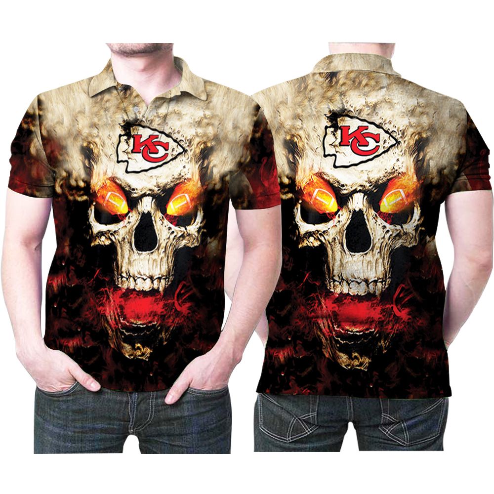 Kansas City Chiefs Fire Vapor Skull 3d Designed For Kansas City Chiefs Fan Polo Shirt All Over Print Shirt 3d T-shirt