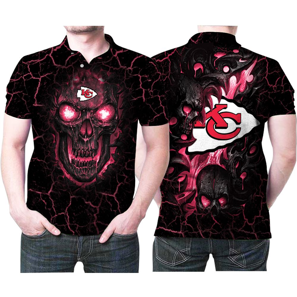 Kansas City Chiefs Lava Skulls Tiger 3d Printed Gift For Kansas City Chiefs Fan Polo Shirt All Over Print Shirt 3d T-shirt
