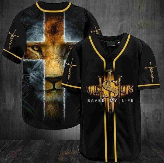 Lion Cross Jesus Saves My Life Personalized 3d Baseball Jersey kv
