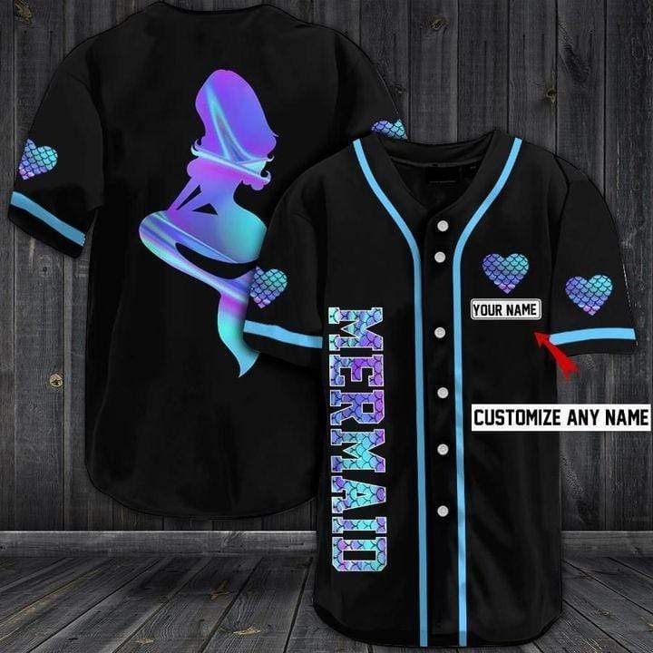 Mermaid Holo Custom Personalized Name Baseball Jersey