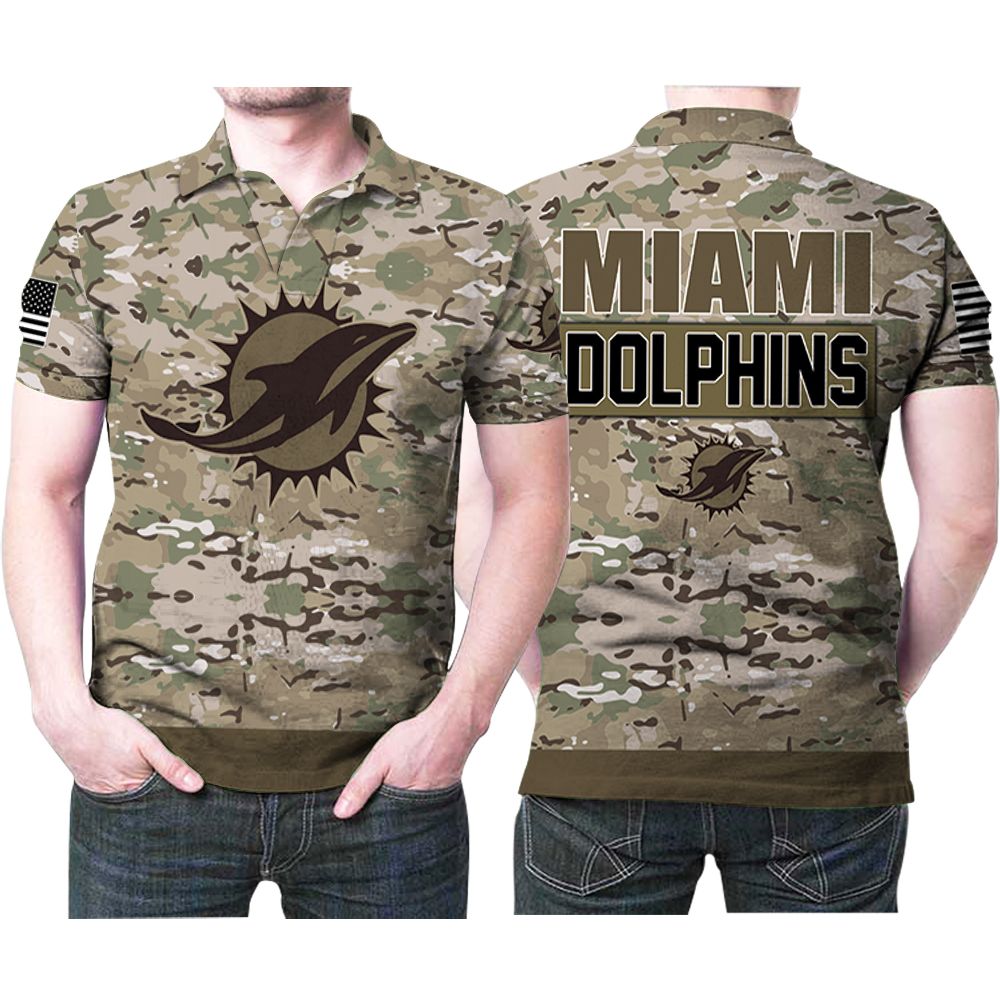 Miami Dolphins Camouflage Pattern Us Flag 3d Printed Gift For Miami Dolphins Fan Polo Shirt All Over Print Shirt 3d T-shirt