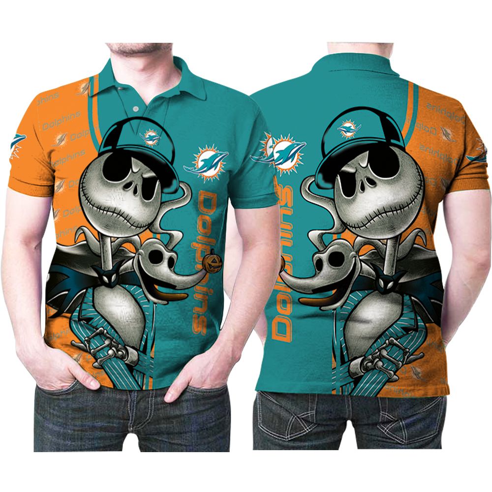 Miami Dolphins Jack Skellington Halloween 3d Printed Gift For Miami Dolphins Fan Polo Shirt All Over Print Shirt 3d T-shirt