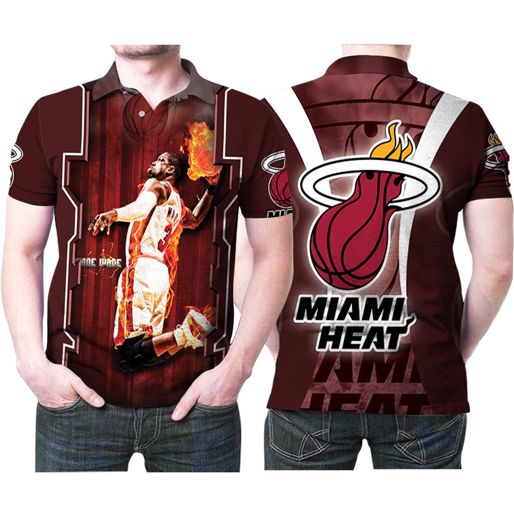 Miami Heat Dwyane Wade 3 Great Player Nba Basketball Fire Slam Dunk Art 3d Designed Allover Gift For Heat Fans Polo Shirt