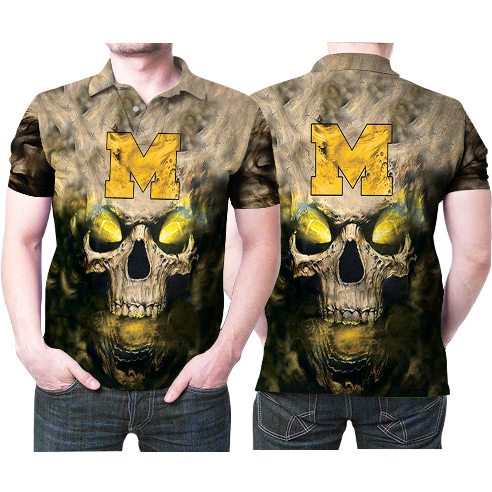 Michigan Wolverines Vapor Skull 3d Printed Gift For Michigan Wolverines Fan Polo Shirt All Over Print Shirt 3d T-shirt