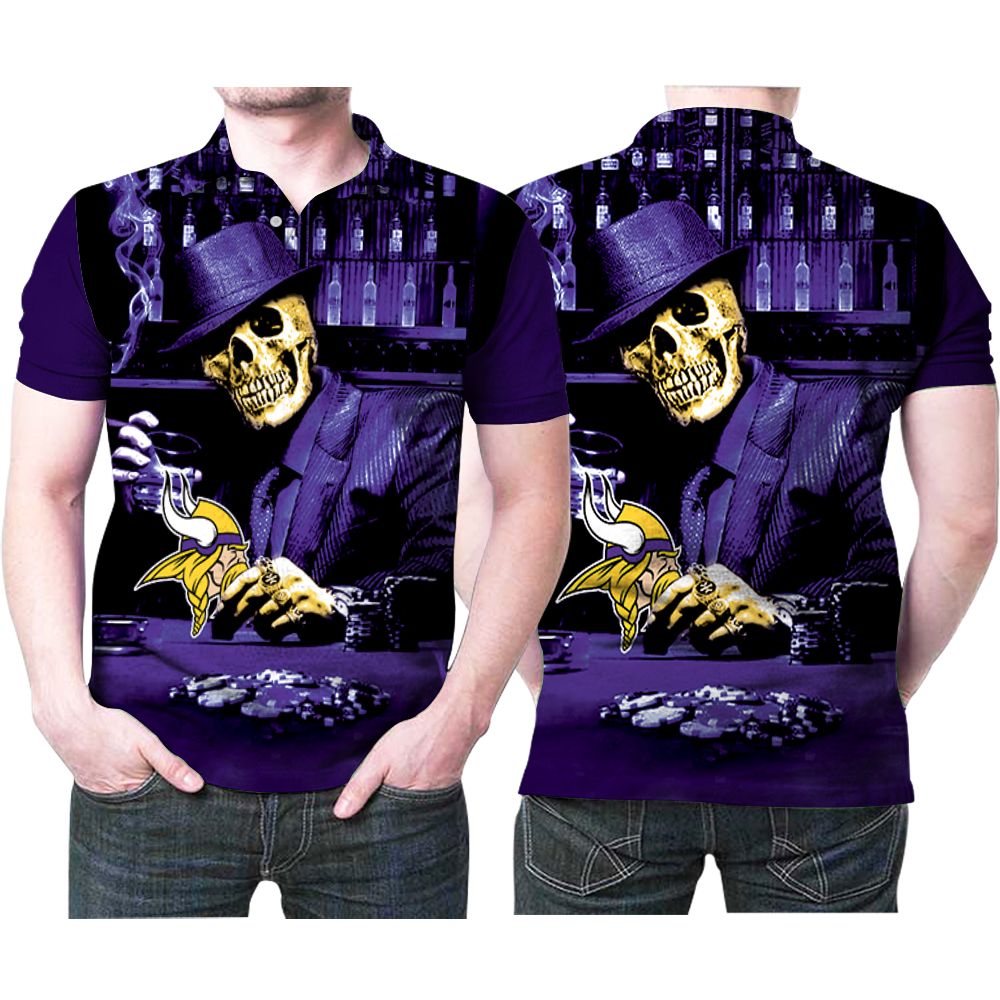 Minnesota Vikings Nfl American Football Team Logo Skeleton Purple Vest Suit Gift For Minnesota Vikings Fans Lovers Polo Shirt
