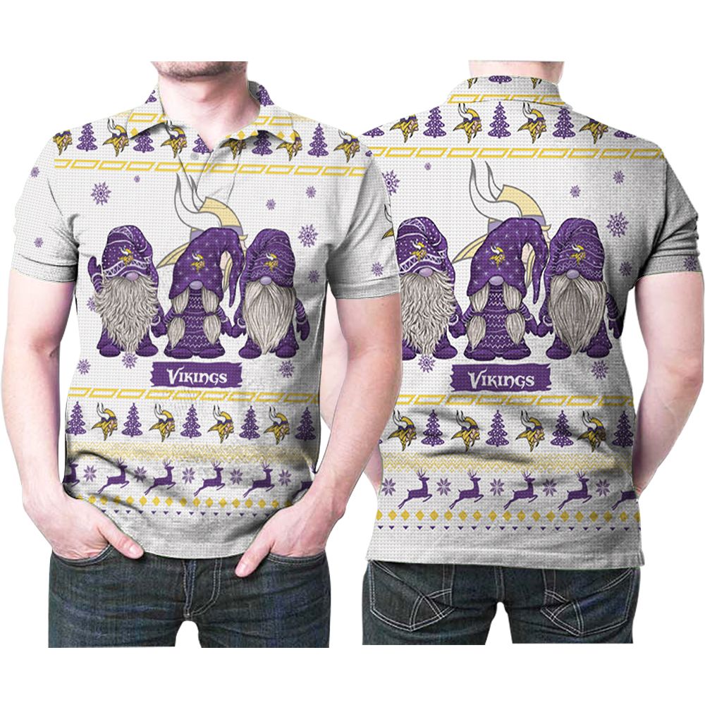 Minnesota Vikings Purple Gnomies Ugly Christmas Deer Patterns 3d Printed Gift For Vikings Fan Polo Shirt All Over Print Shirt 3d T-shirt