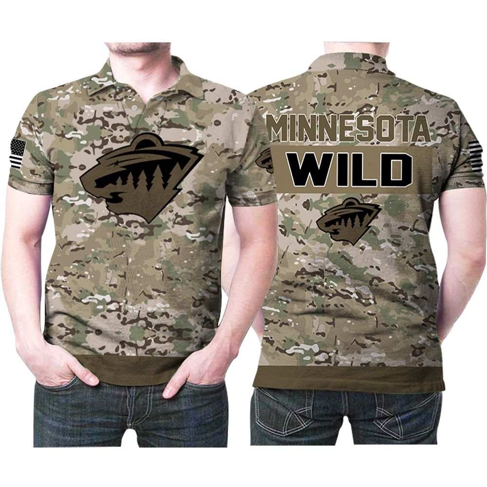 Minnesota Wild Camouflage Veteran Us Flag 3d Designed For Minnesota Wild Fan Polo Shirt All Over Print Shirt 3d T-shirt