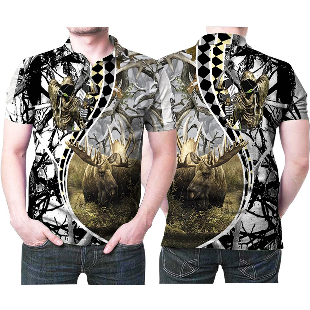Moose Death Hunter Skull Pattern Gift For Hunting Hunter Lovers Moose Lovers Polo Shirt All Over Print Shirt 3d T-shirt