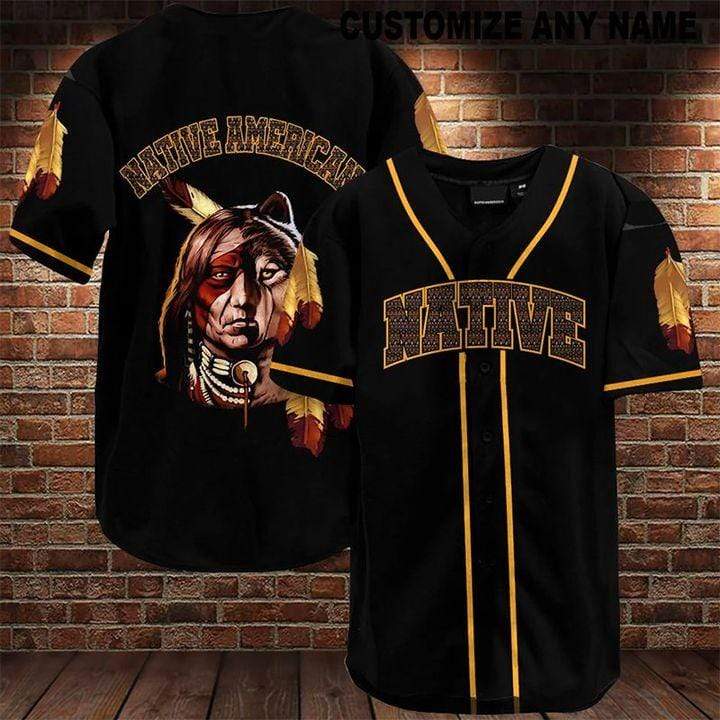 Native Man And Wolf Black Personalized 3d Baseball Jersey