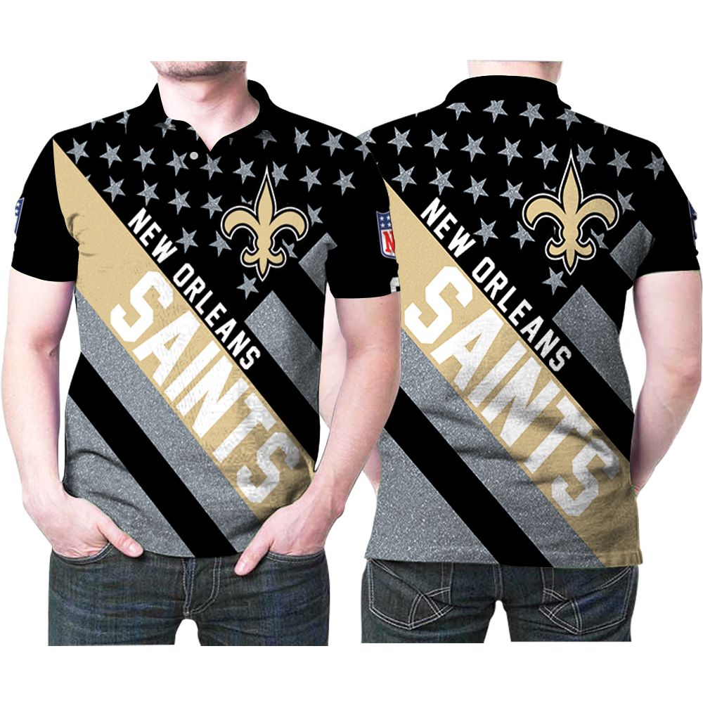 New Orleans Saints Logo Nfl Stars Pattern 3d Designed For New Orleans Saints Fan Polo Shirt All Over Print Shirt 3d T-shirt