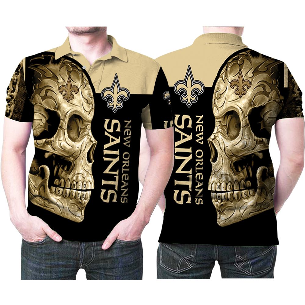 New Orleans Saints Logo Sugar Skull Flowers Pattern 3d Printed Gift For Saints Fan Polo Shirt All Over Print Shirt 3d T-shirt