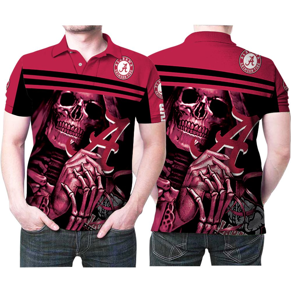 Nun Skeleton Holds Alabama Crimson Tide Logo 3d Designed For Alabama Crimson Tide Fan Polo Shirt All Over Print Shirt 3d T-shirt