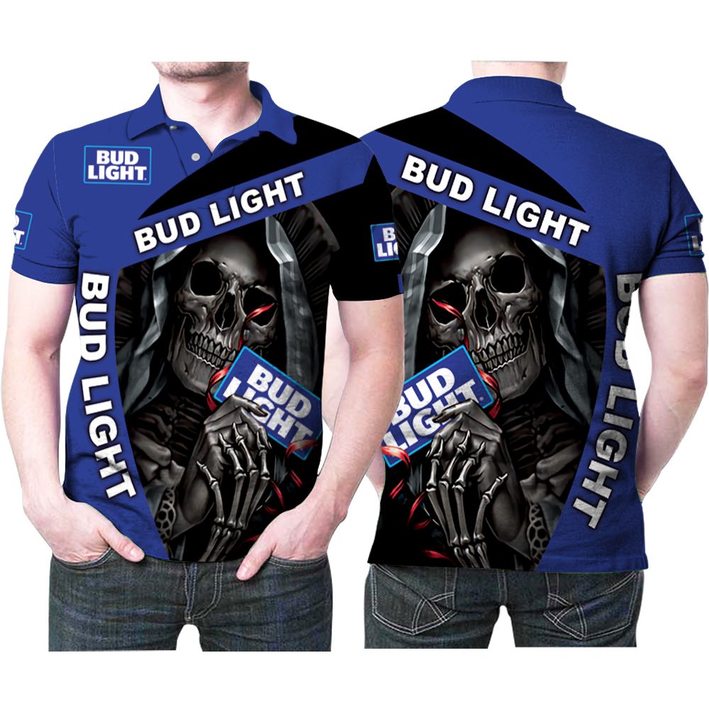 Nun Skeleton Holds Bud Light Beer 3d Printed Gift For Bud Light Lovers Polo Shirt All Over Print Shirt 3d T-shirt