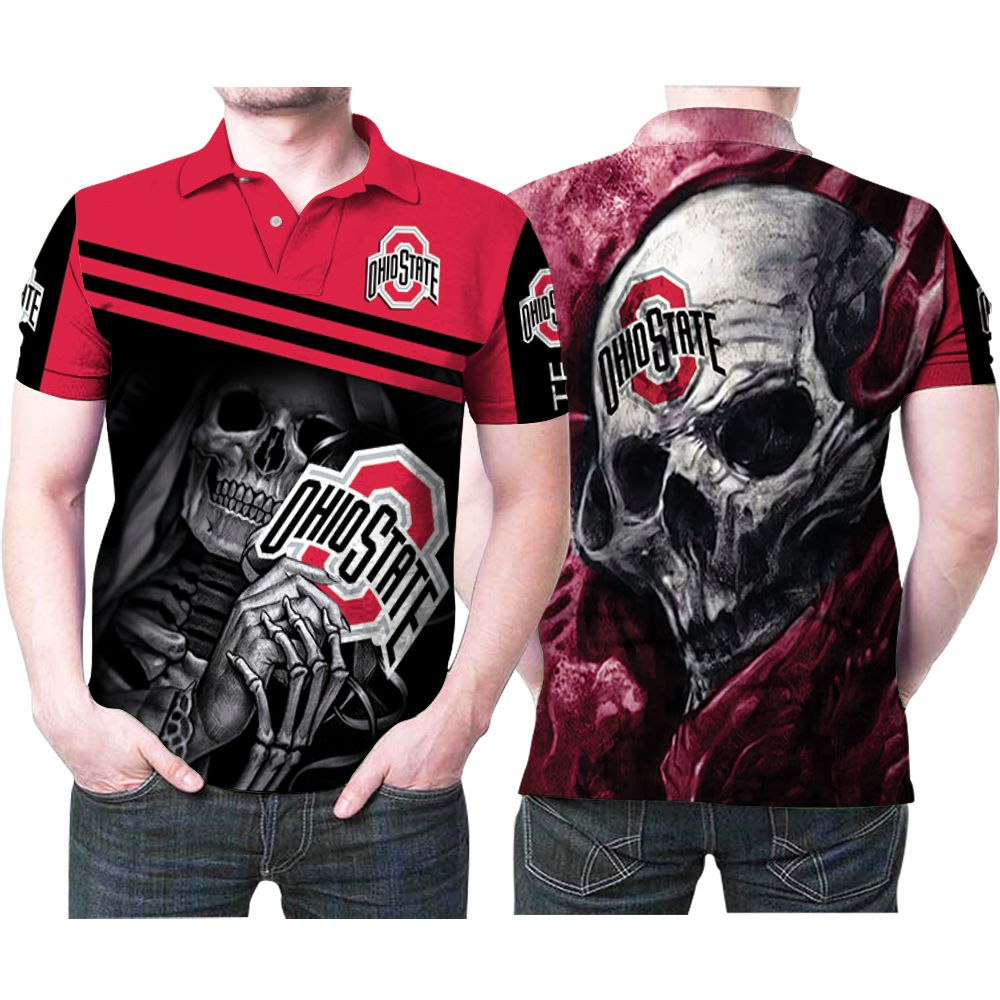 Ohio State Buckeyes American Football University Logo Skull Gift For Ohio State Buckeyes Fans Lovers Polo Shirt All Over Print Shirt 3d T-shirt