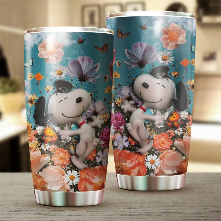 Snoopy With Colorful Flower Gift For Lover Day Travel Tumbler