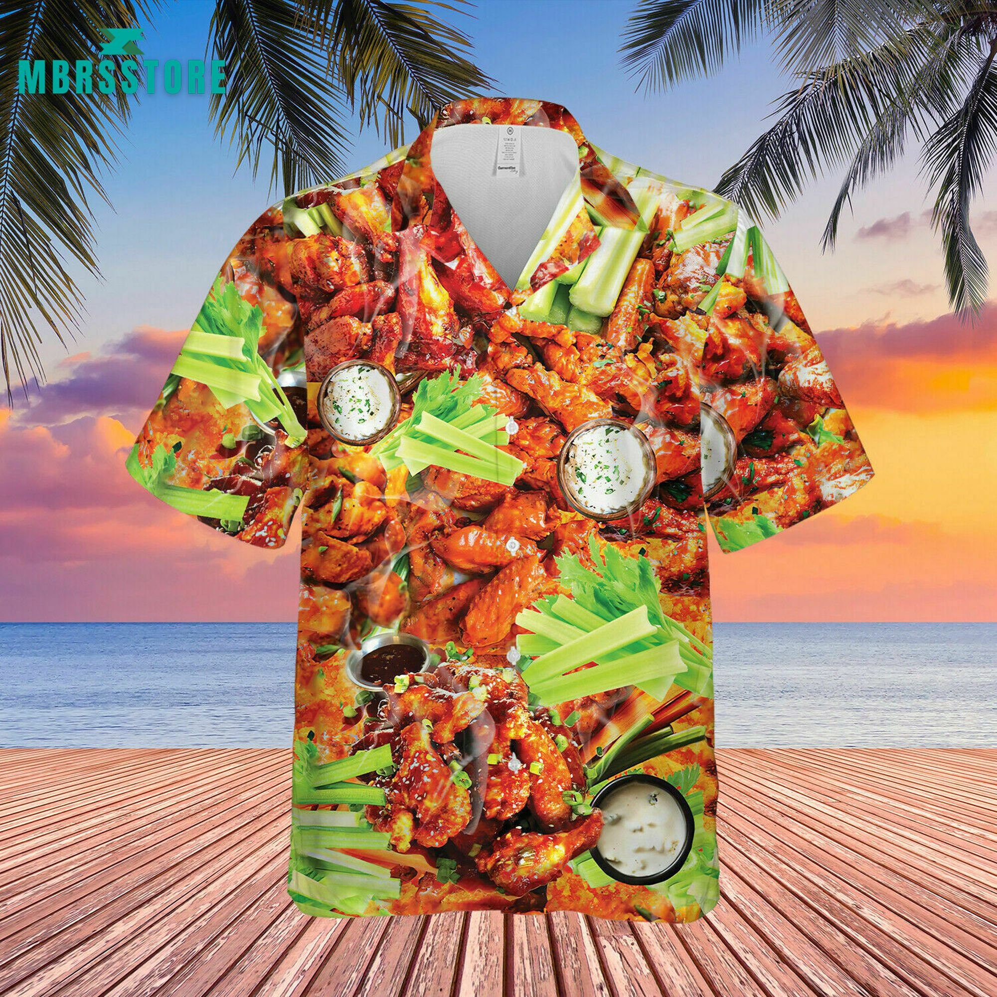 Ain’t Nothing Chicken Wings Print Button Up Hawaiian Aloha Shirt