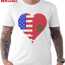 American Moroccan Flag United Heart Jigsaw Puzzle Unisex T-Shirt