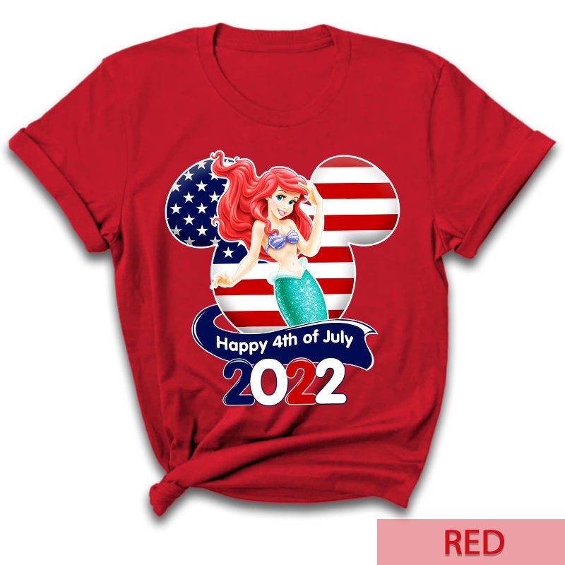 Ariel Princess Flag 4th Of July Colorful Disney Graphic Cartoon Unisex Cotton S Clothing Men Women Kid