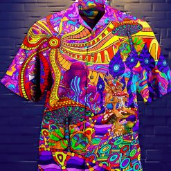 Awesome Colorful Psychedelic Be Groovy Unisex Summer Short Sleeve Hawaiian Shirt