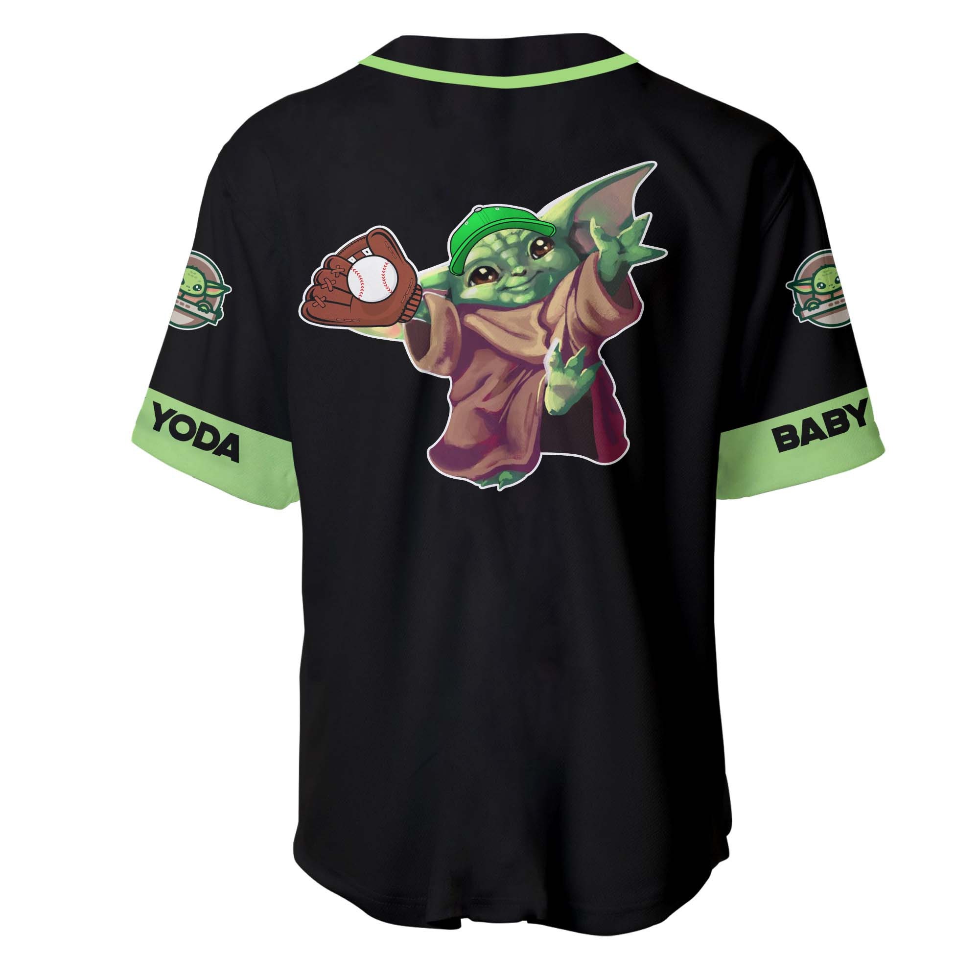 Baby Yoda Star Wars Green Black Disney Baseball Jersey