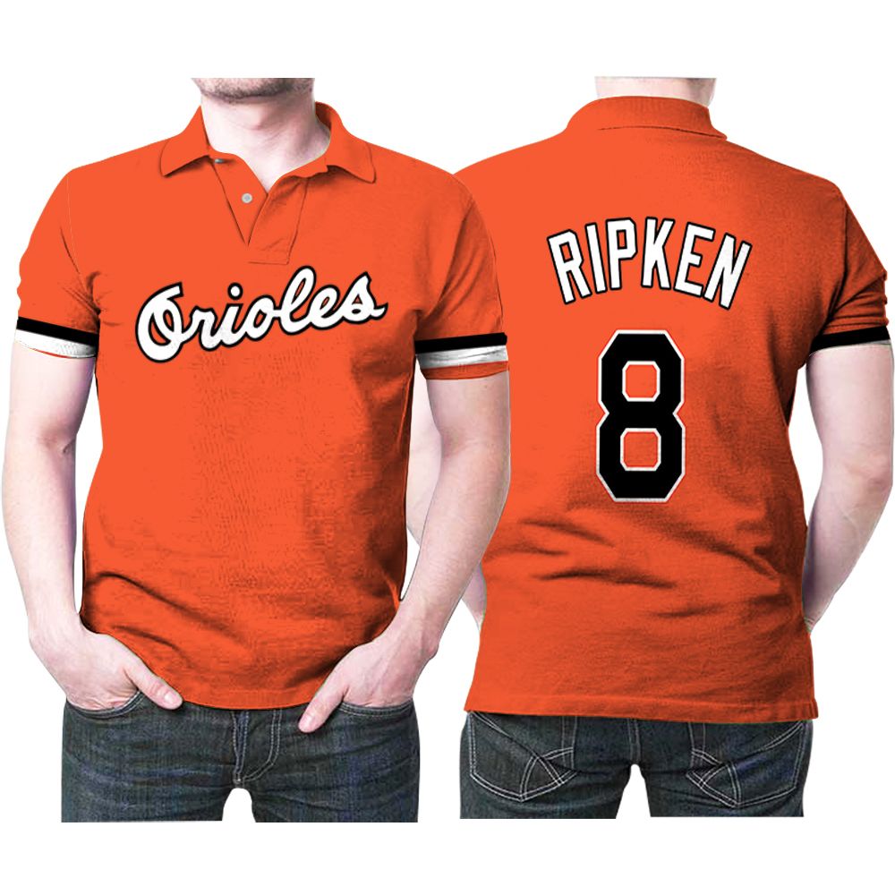 Baltimore Orioles Cal Ripken Jr #8 Mlb 1988 Cooperstown Collection Mesh Orange 2019 3d Designed Allover Gift For Baltimore Fans Polo Shirt