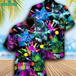 Bowling Rolling With My Homies Cats Short Sleeve Button Down Hawaiian Shirt